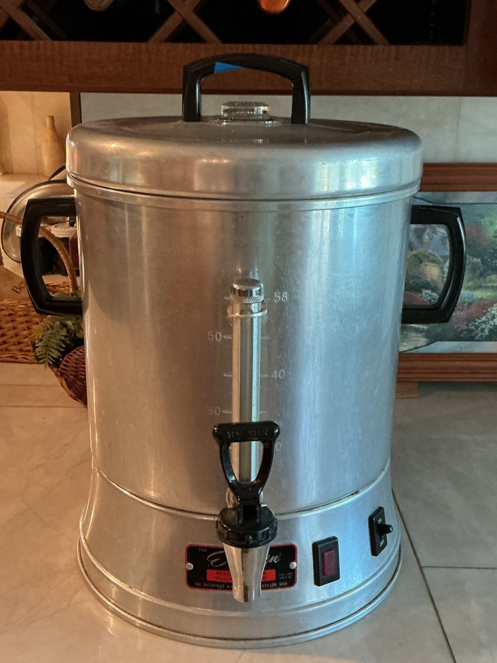 Vintage Enterprise Aluminum Coffee Urn with Black Handles and Spigot - large 58